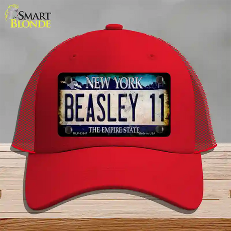 Beasley 11 New York Blue Novelty License Plate Hat Tag Mesh / Red