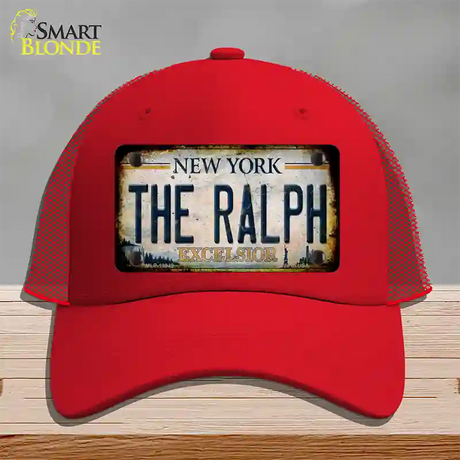 The Ralph New York White Novelty License Plate Hat Tag Mesh / Red