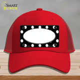 White Black Polka Dot Center Oval Novelty License Plate Hat Mesh / Red