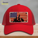 Grunge American Flag with Soldiers Novelty License Plate Hat Tag Mesh / Red