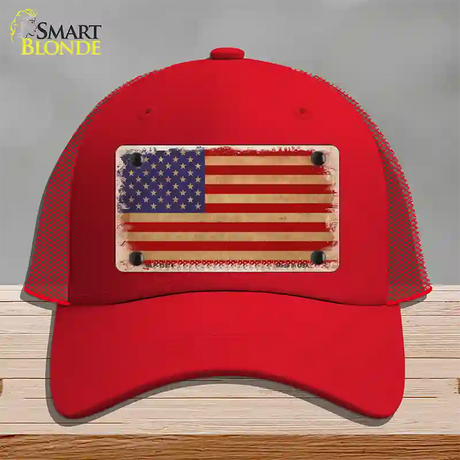 Grunge American Flag Novelty License Plate Hat Tag Mesh / Red