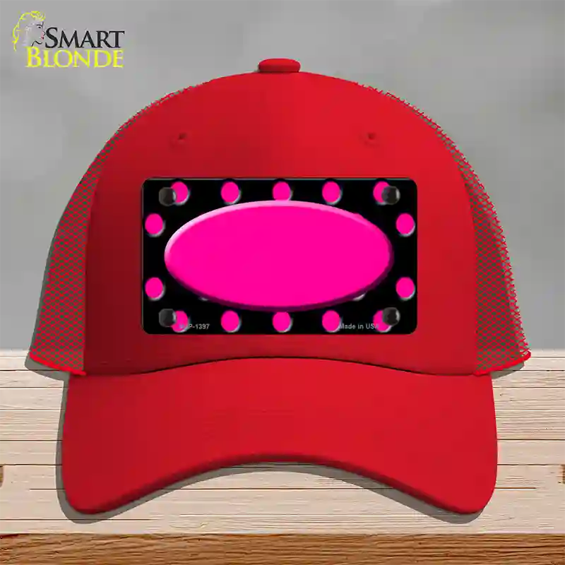 Pink Black Polka Dot Pink Center Oval Black Novelty License Plate Hat Mesh / Red