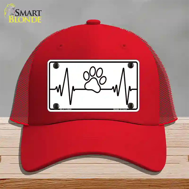 Paw Print Heart Beat Novelty License Plate Hat Tag Mesh / Red