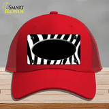 Black White Zebra Center Oval Novelty License Plate Hat Mesh / Red