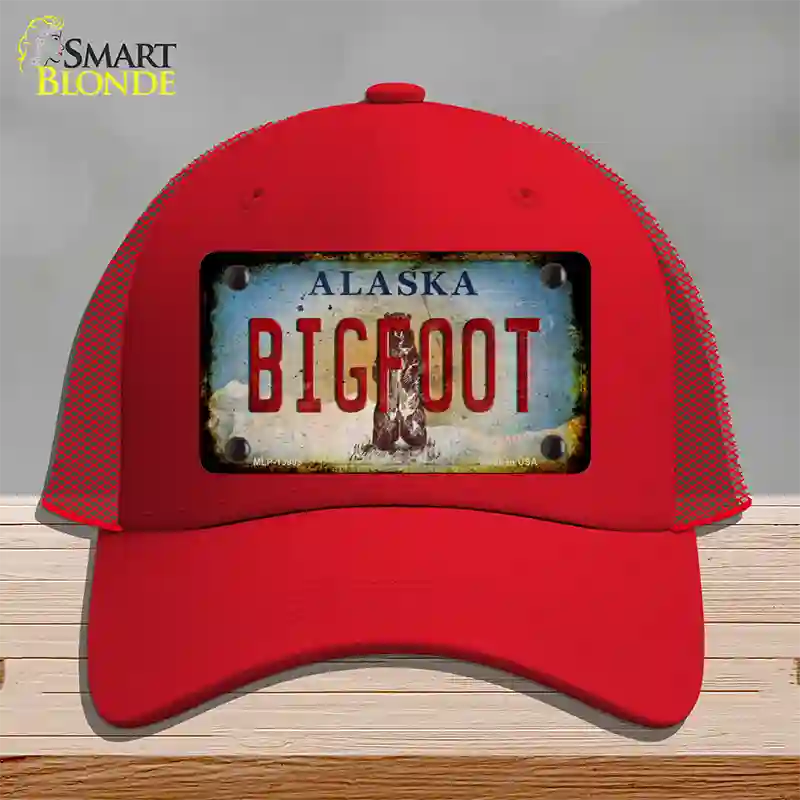 Bigfoot Alaska Novelty License Plate Hat Tag Mesh / Red