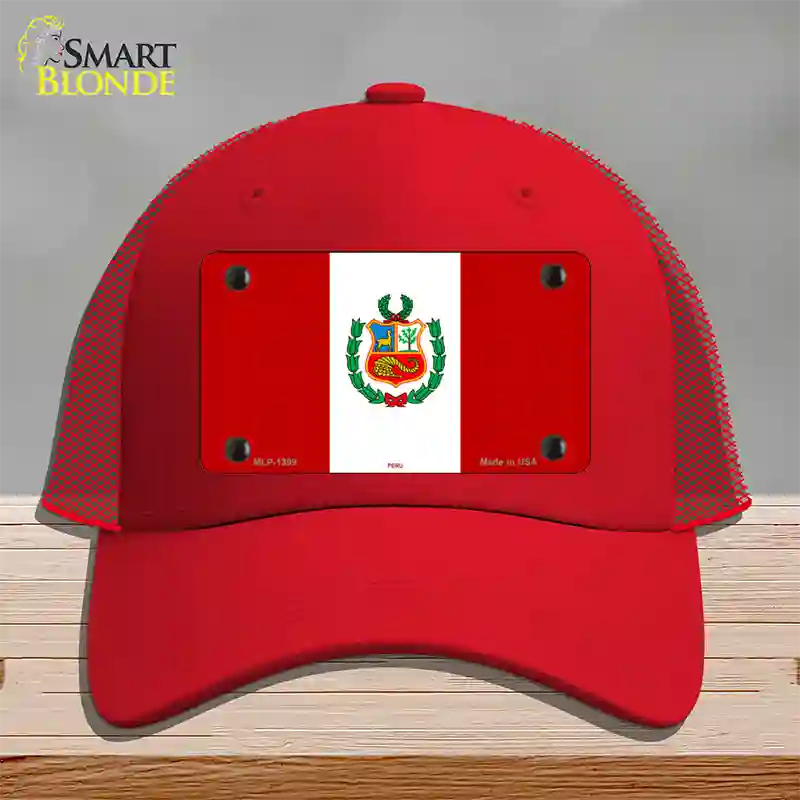 Peru Flag Novelty License Plate Hat Mesh / Red