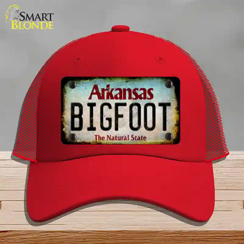 Bigfoot Arkansas Novelty License Plate Hat Tag Mesh / Red