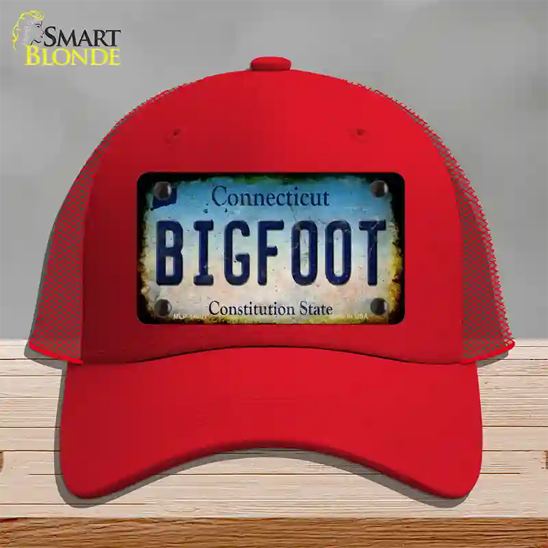 Bigfoot Connecticut Novelty License Plate Hat Tag Mesh / Red