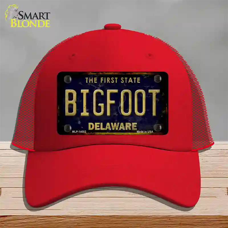 Bigfoot Delaware Novelty License Plate Hat Tag Mesh / Red