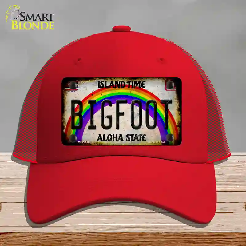 Bigfoot Hawaii Novelty License Plate Hat Tag Mesh / Red