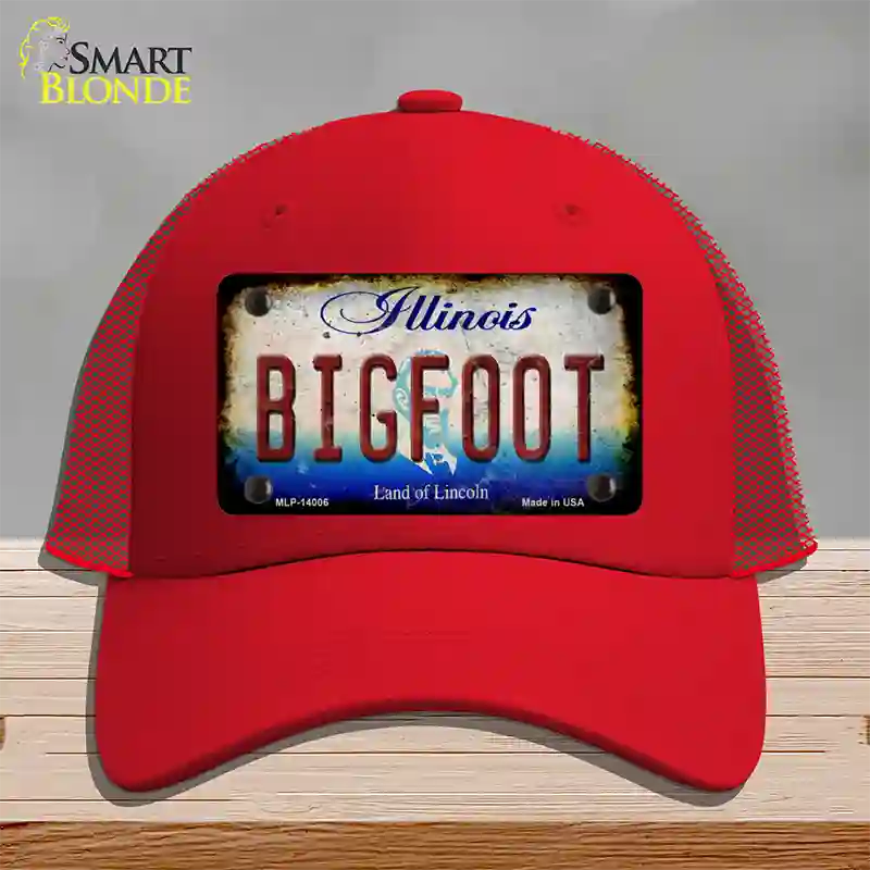 Bigfoot Illinois Novelty License Plate Hat Tag Mesh / Red