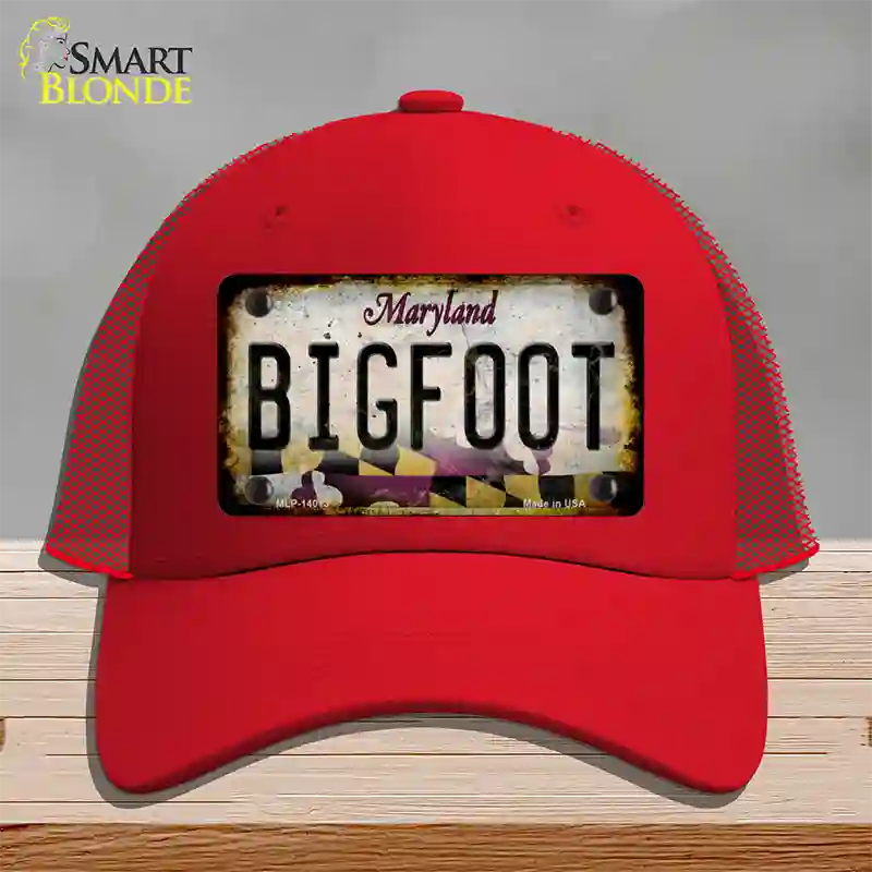 Bigfoot Maryland Novelty License Plate Hat Tag Mesh / Red