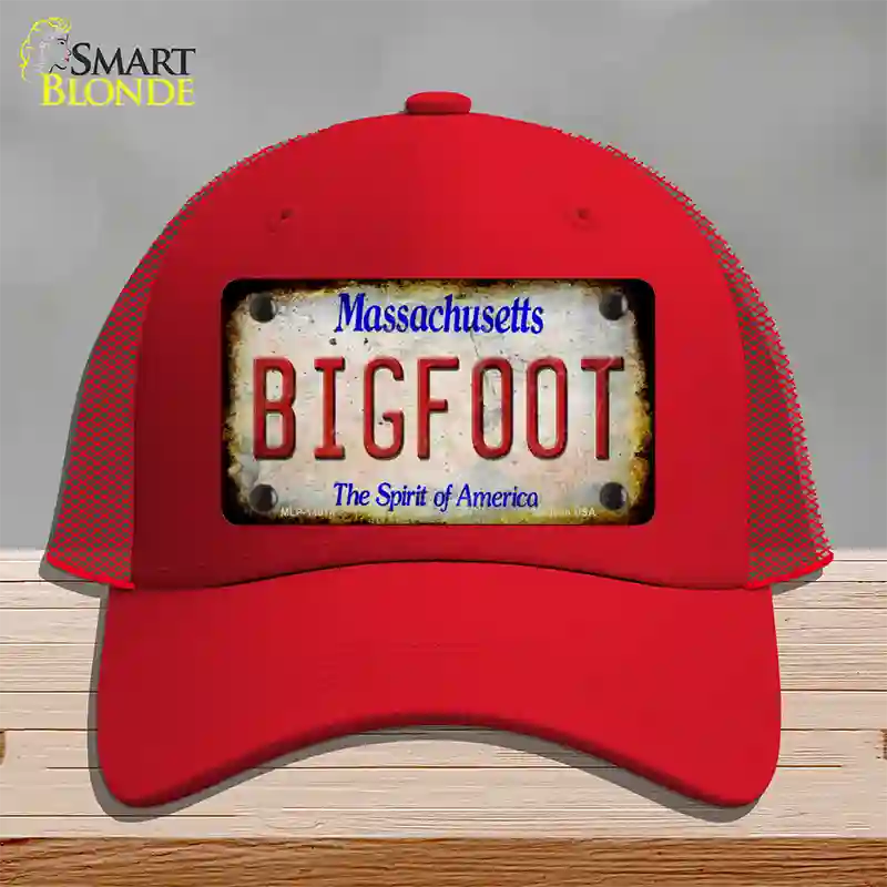 Bigfoot Massachusetts Novelty License Plate Hat Tag Mesh / Red