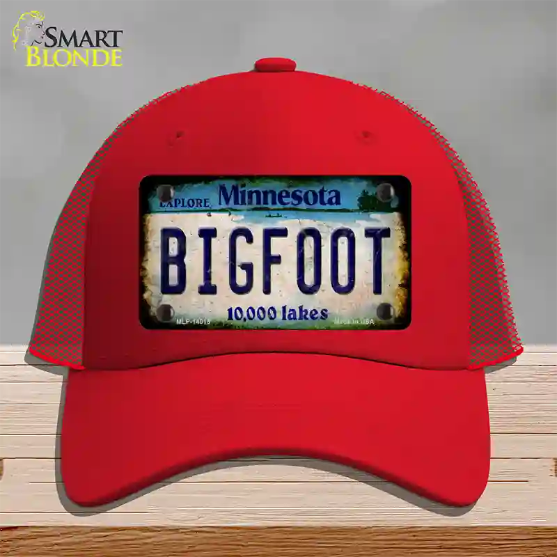 Bigfoot Minnesota Novelty License Plate Hat Tag Mesh / Red