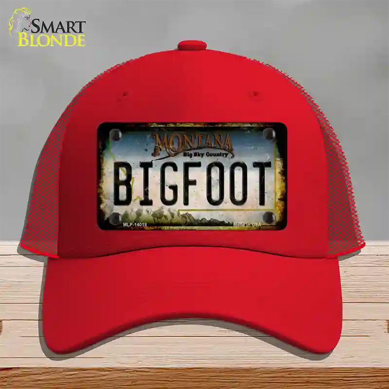 Bigfoot Montana Novelty License Plate Hat Tag Mesh / Red