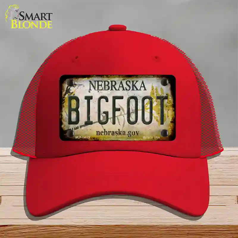 Bigfoot Nebraska Novelty License Plate Hat Tag Mesh / Red