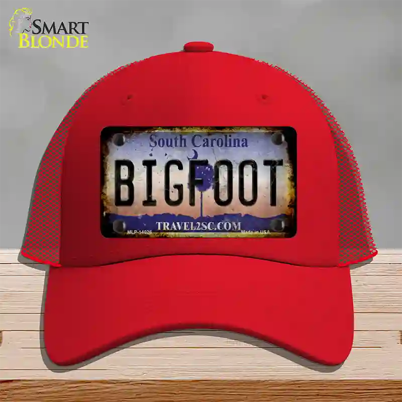 Bigfoot South Carolina Novelty License Plate Hat Tag Mesh / Red