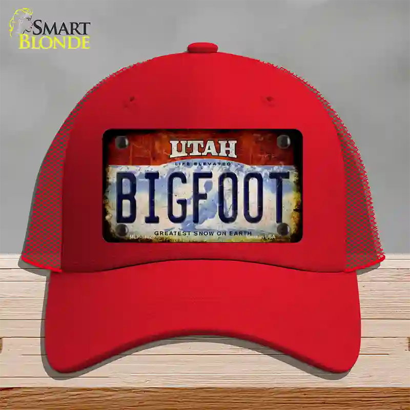 Bigfoot Utah Novelty License Plate Hat Tag Mesh / Red