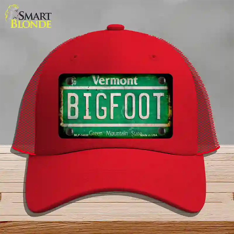 Bigfoot Vermont Novelty License Plate Hat Tag Mesh / Red