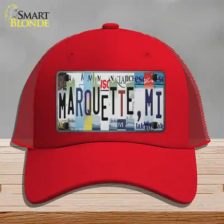 Marquette MI Strip Art Novelty License Plate Hat Tag Mesh / Red