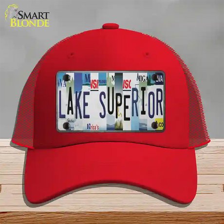 Lake Superior Strip Art Novelty License Plate Hat Tag Mesh / Red