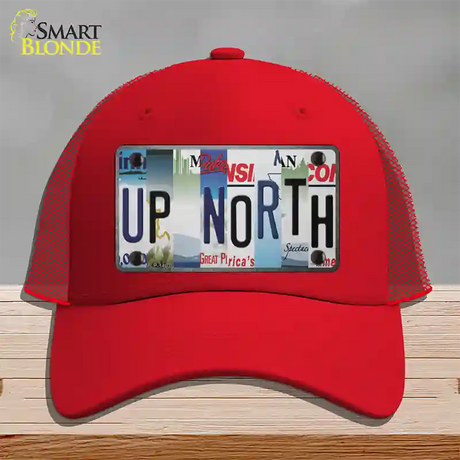 Up North Strip Art Novelty License Plate Hat Tag Mesh / Red