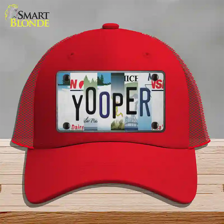 Yooper Strip Art Novelty License Plate Hat Tag Mesh / Red