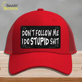 Dont Follow Me Stupid Novelty License Plate Hat Mesh / Red