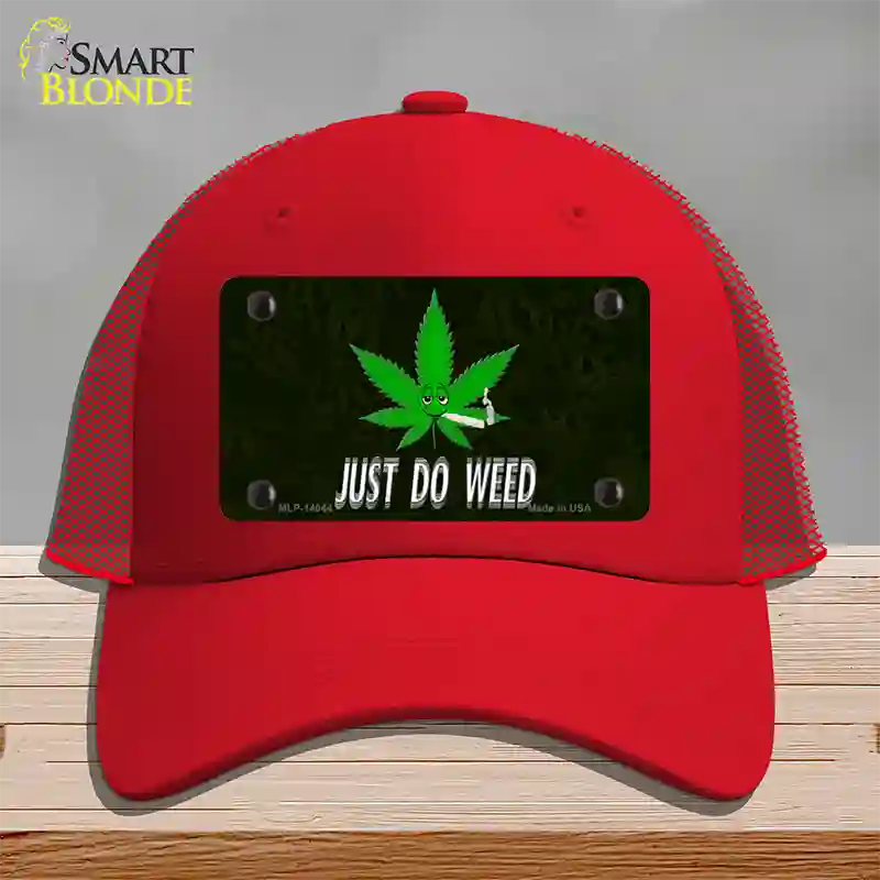 Just Do Weed Leaf Novelty License Plate Hat Mesh / Red