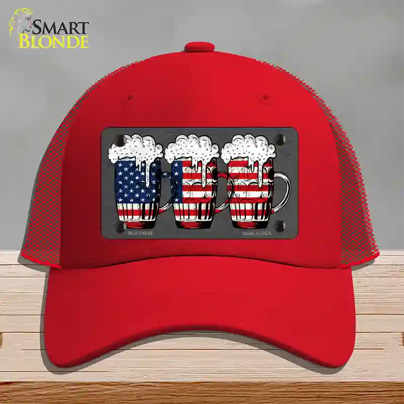 Three Beers America Novelty License Plate Hat Mesh / Red