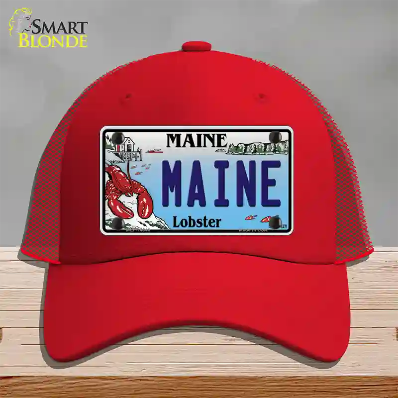 Maine Lobster Novelty License Plate Hat Mesh / Red