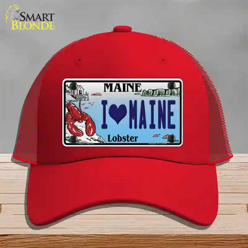 I Heart Maine Lobster Novelty License Plate Hat Mesh / Red