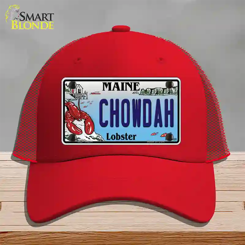 Chowdah Maine Lobster Novelty License Plate Hat Mesh / Red