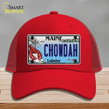 Chowdah Maine Lobster Novelty License Plate Hat Mesh / Red