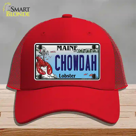 Chowdah Maine Lobster Novelty License Plate Hat Mesh / Red