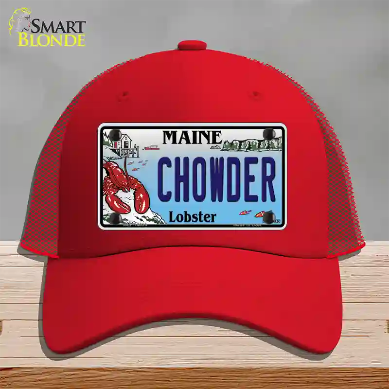 Chowder Maine Lobster Novelty License Plate Hat Mesh / Red