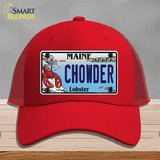 Chowder Maine Lobster Novelty License Plate Hat Mesh / Red