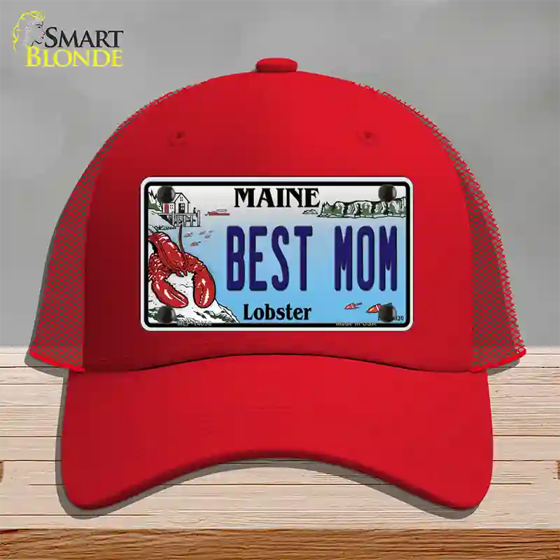 Best Mom Maine Lobster Novelty License Plate Hat Mesh / Red