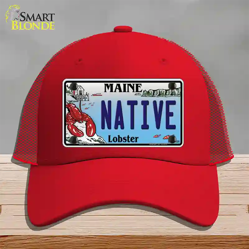 Native Maine Lobster Novelty License Plate Hat Mesh / Red