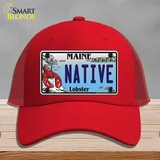 Native Maine Lobster Novelty License Plate Hat Mesh / Red