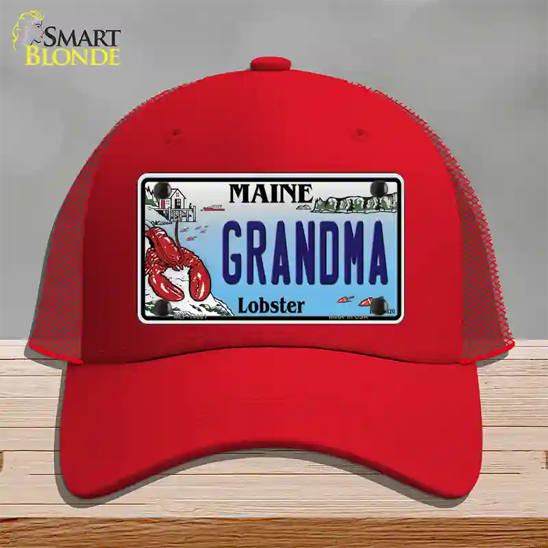 Grandma Maine Lobster Novelty License Plate Hat Mesh / Red