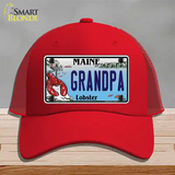 Grandpa Maine Lobster Novelty License Plate Hat Mesh / Red