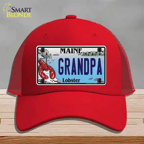 Grandpa Maine Lobster Novelty License Plate Hat Mesh / Red