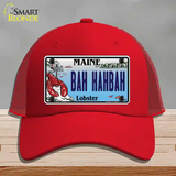 Bah Hahbah Maine Lobster Novelty License Plate Hat Mesh / Red