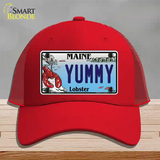 Yummy Maine Lobster Novelty License Plate Hat Mesh / Red