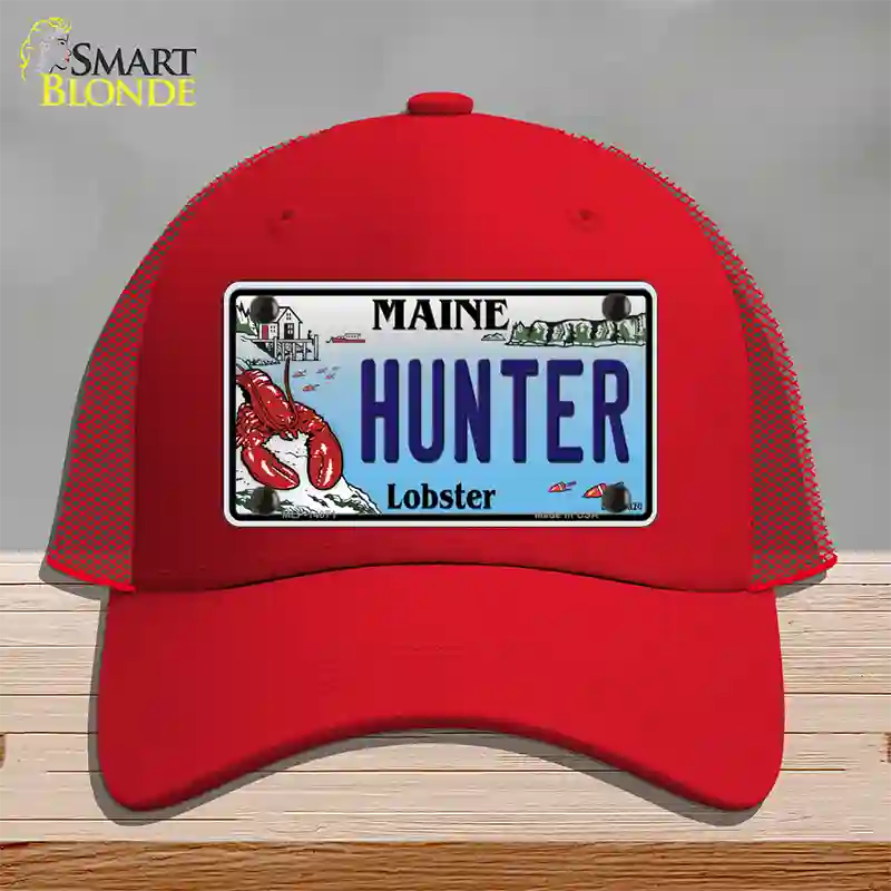 Hunter Maine Lobster Novelty License Plate Hat Mesh / Red