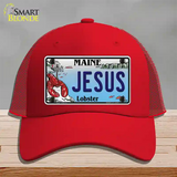 Jesus Maine Lobster Novelty License Plate Hat Mesh / Red