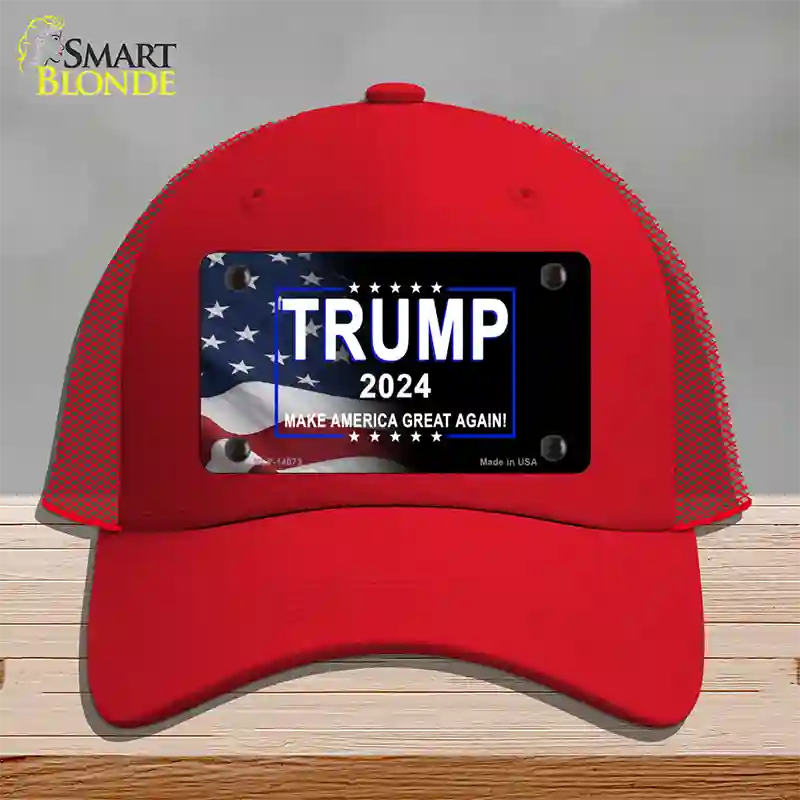 Trump 2024 Flag | Black Novelty License Plate Hat Mesh / Red