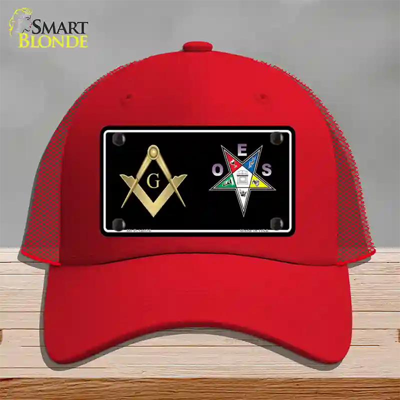 Free Mason OES Novelty License Plate Hat Mesh / Red