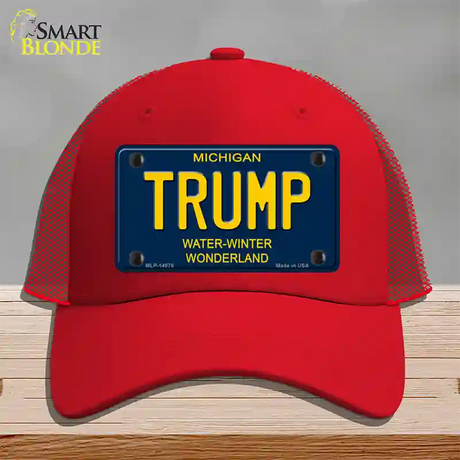 Trump Michigan Blue Novelty License Plate Hat Mesh / Red